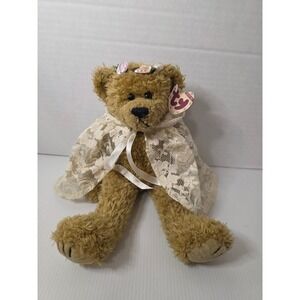 Ty Attic Treasures Bear Lace Cape Floral Crown Plush 12 Inch Writing in Tag